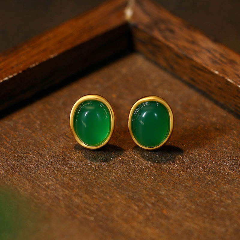 Boucles d'oreilles Buddha Stones en argent sterling 925 et calcédoine verte dorée  - Calcédoine verte (poteaux en argent sterling 925) - image 1