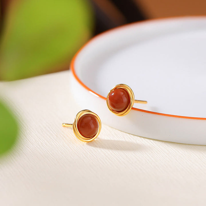 Boucles d'oreilles porte-bonheur en argent sterling 925 avec Buddha Stones , jade, agate et ambre  - Agate rouge du Sud (poteaux en argent sterling 925) - image 11