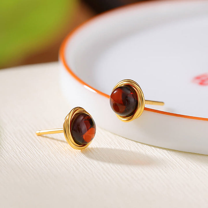 Boucles d'oreilles porte-bonheur en argent sterling 925 avec Buddha Stones , jade, agate et ambre  - Ambre rouge (poteaux en argent sterling 925) - image 15