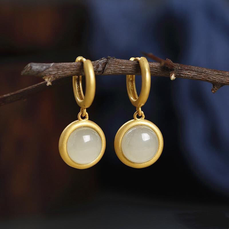 Boucles d'oreilles Buddha Stones en argent sterling 925, jade blanc et agate  - Jade blanc (poteaux en argent sterling 925) - image 1