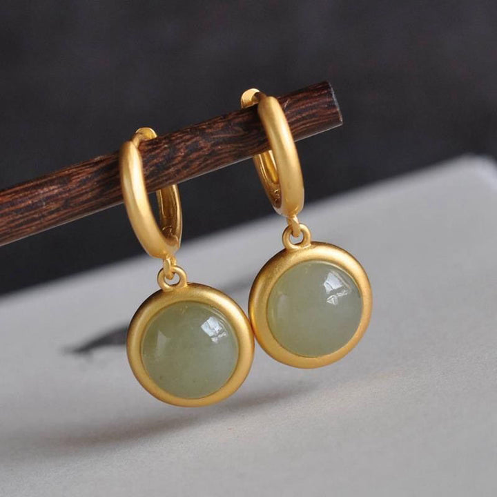 Boucles d'oreilles Buddha Stones en argent sterling 925, jade blanc et agate  - Jade (poteaux en argent sterling 925) - image 5