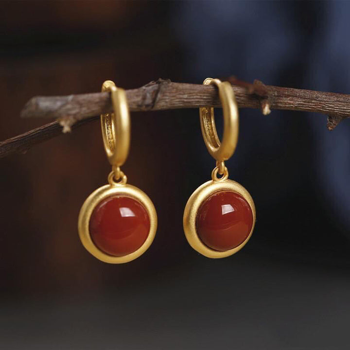 Boucles d'oreilles Buddha Stones en argent sterling 925, jade blanc et agate  - Agate rouge du Sud (poteaux en argent sterling 925) - image 8