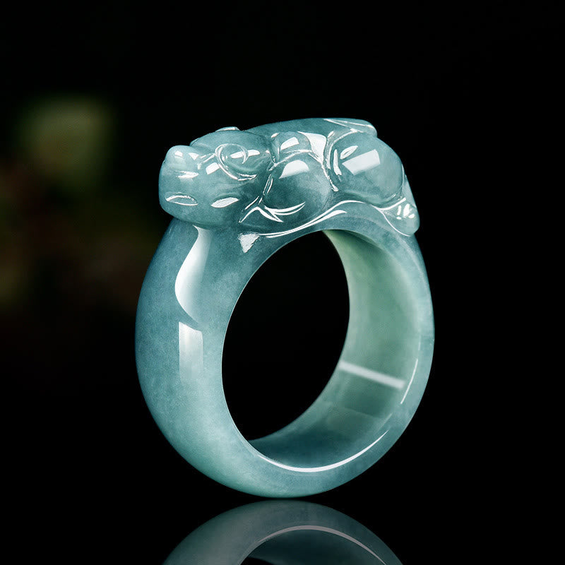 Bague porte-bonheur en jade PiXiu, Buddha Stones Fengshui, richesse et prospérité - 20 mm - image 1