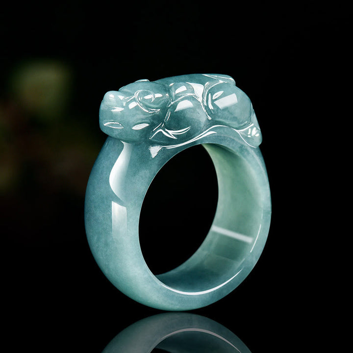 Bague porte-bonheur en jade PiXiu, Buddha Stones Fengshui, richesse et prospérité - 20 mm - image 1