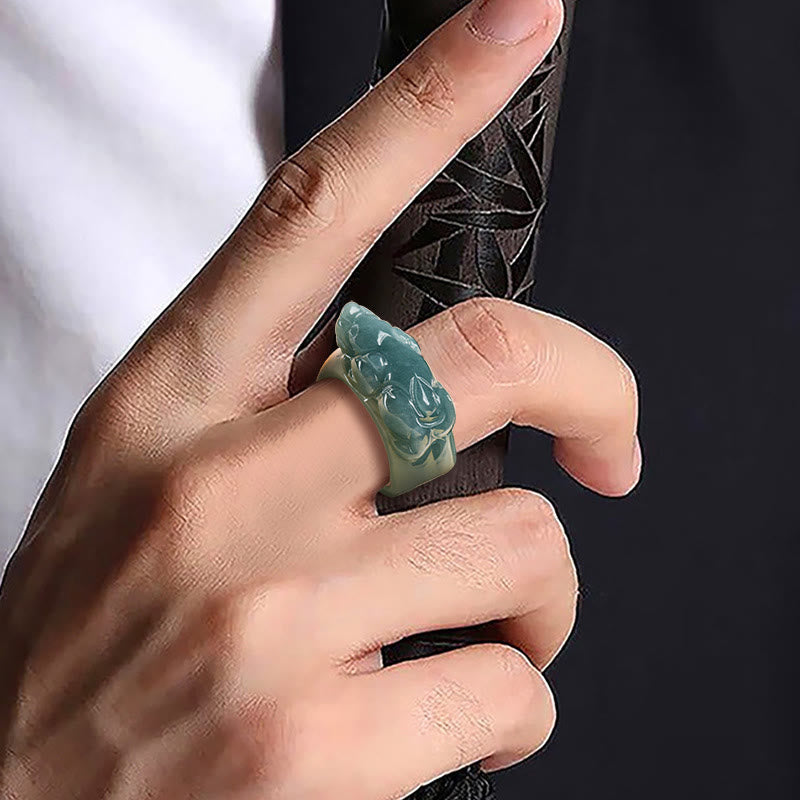 Bague porte-bonheur en jade PiXiu, Buddha Stones Fengshui, richesse et prospérité - image 5