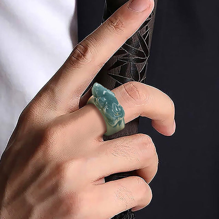 Bague porte-bonheur en jade PiXiu, Buddha Stones Fengshui, richesse et prospérité - image 5