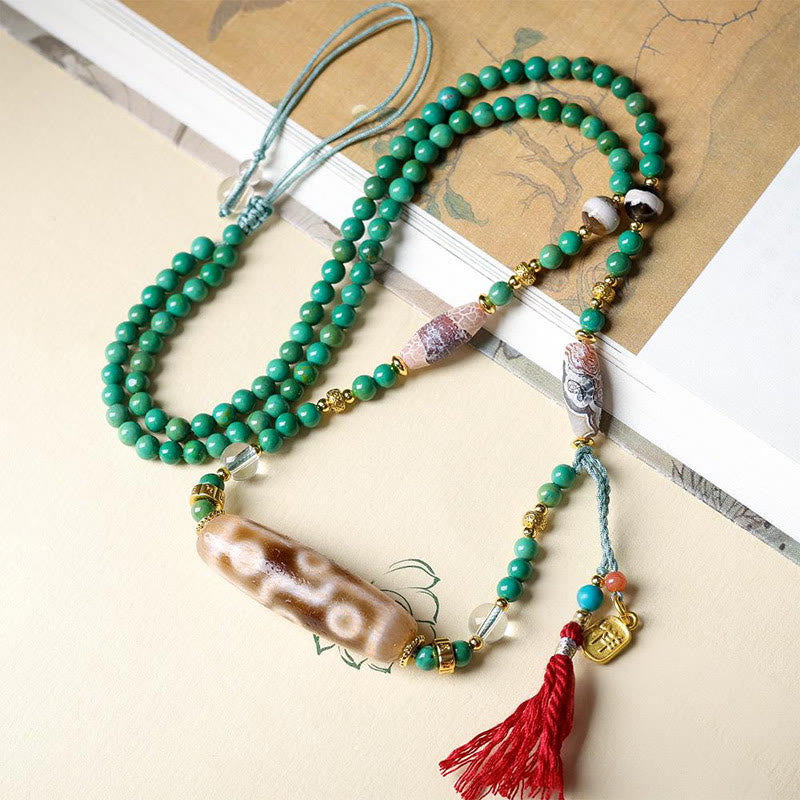 Collier pendentif de protection en perles turquoises et Buddha Stones tibétaines - image 2
