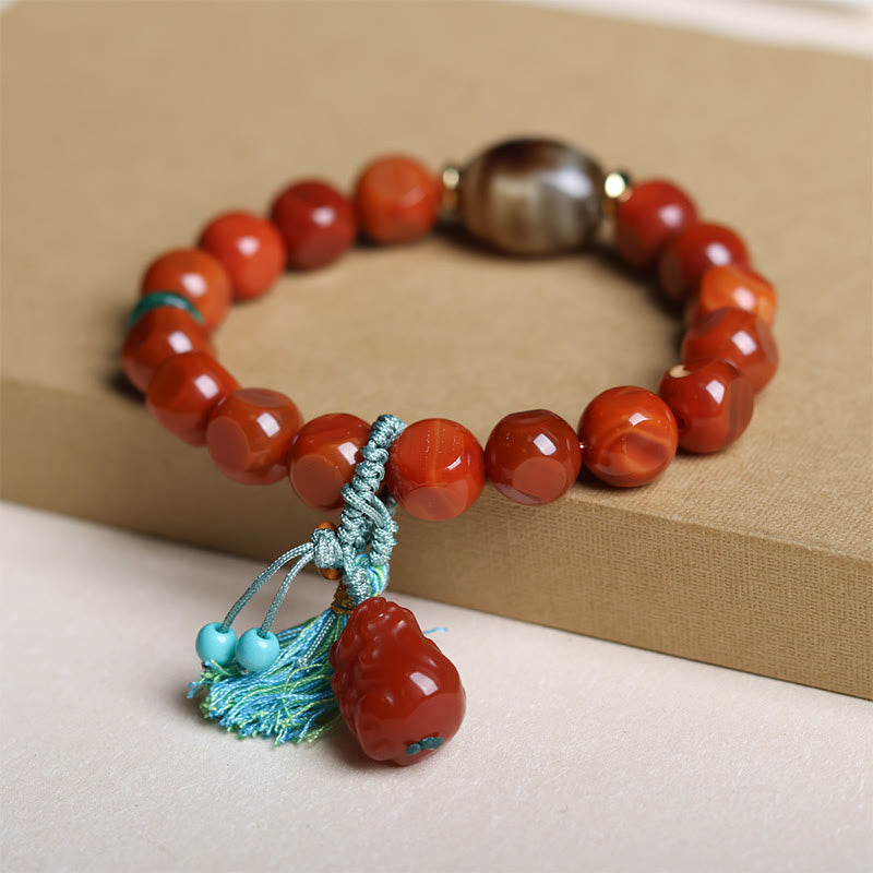Bracelet porte-bonheur en Buddha Stones d'agate rouge naturelle du Sud Pixiu Dzi - image 4