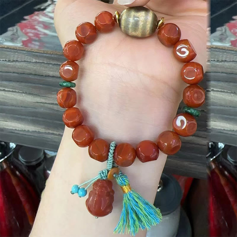 Bracelet porte-bonheur en Buddha Stones d'agate rouge naturelle du Sud Pixiu Dzi - image 9