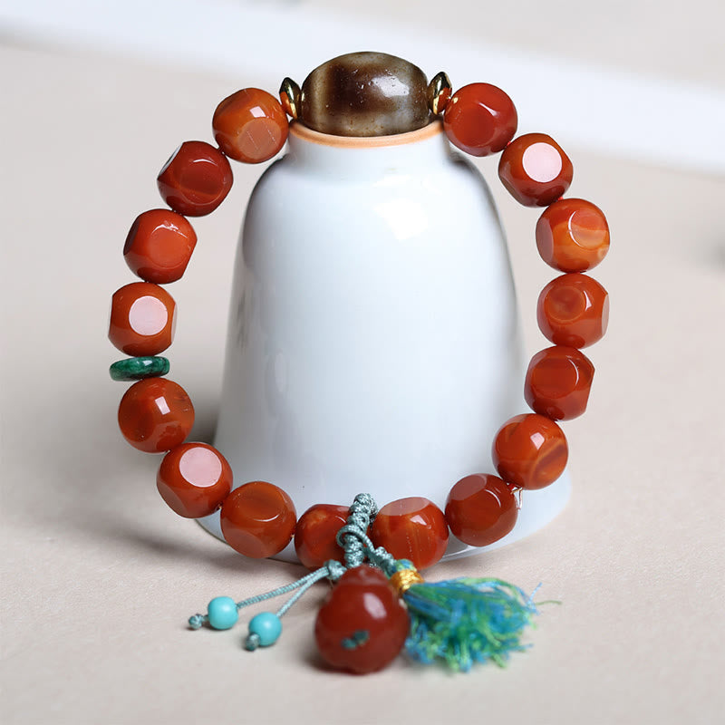 Bracelet porte-bonheur en Buddha Stones d'agate rouge naturelle du Sud Pixiu Dzi - image 8