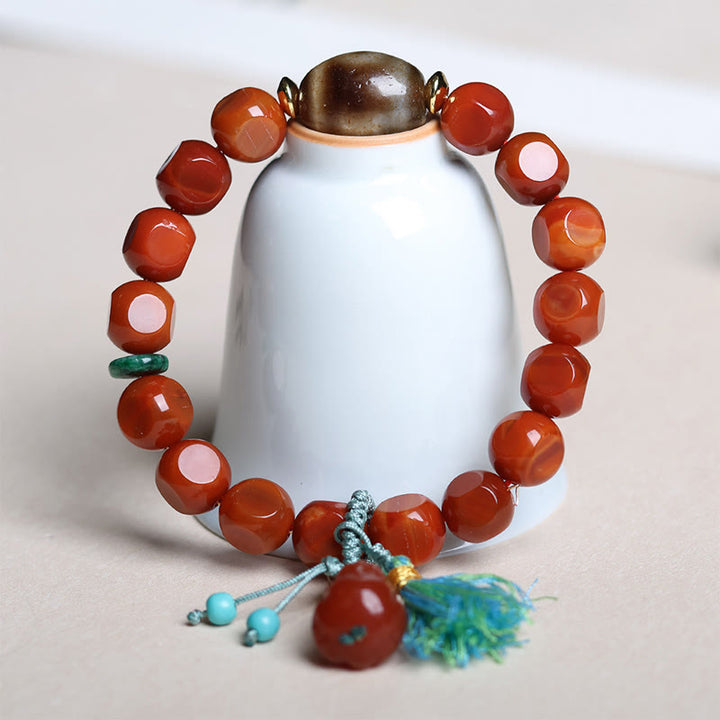 Bracelet porte-bonheur en Buddha Stones d'agate rouge naturelle du Sud Pixiu Dzi - image 8