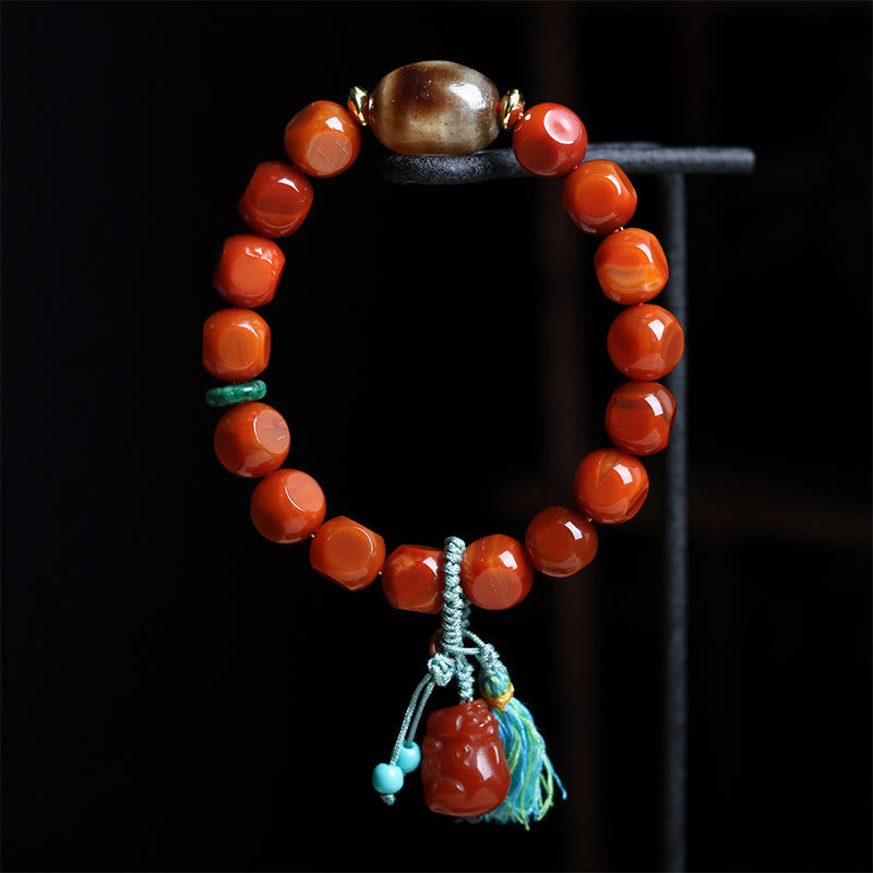 Bracelet porte-bonheur en Buddha Stones d'agate rouge naturelle du Sud Pixiu Dzi - image 2