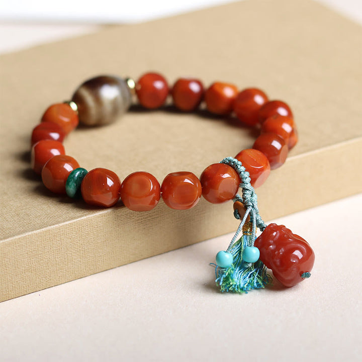 Bracelet porte-bonheur en Buddha Stones d'agate rouge naturelle du Sud Pixiu Dzi - image 5