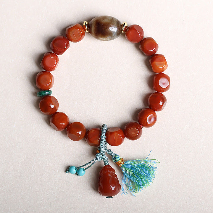 Bracelet porte-bonheur en Buddha Stones d'agate rouge naturelle du Sud Pixiu Dzi - image 3