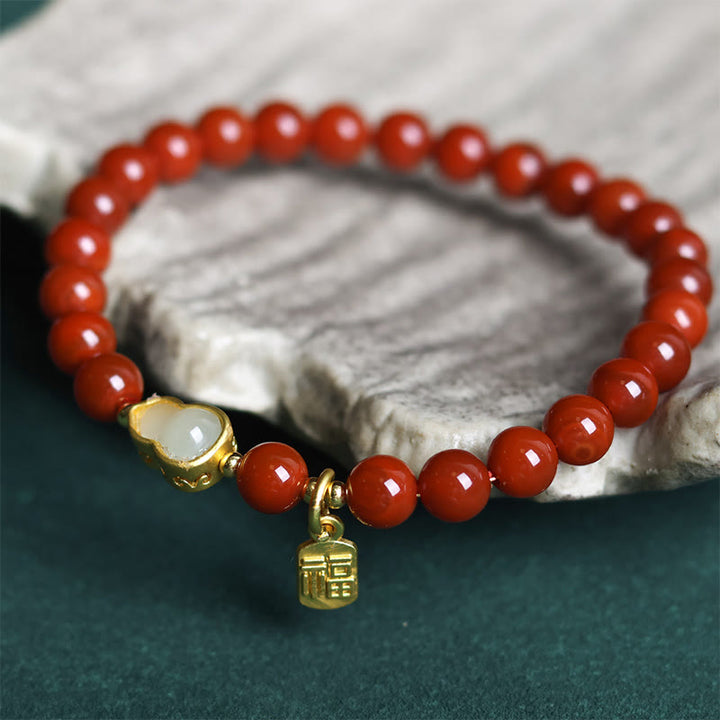 Bracelet positif en Buddha Stones rouge naturelle du Sud et jade Hetian - image 2