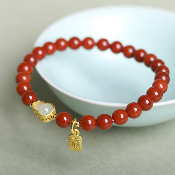 Bracelet positif en Buddha Stones rouge naturelle du Sud et jade Hetian - image 5