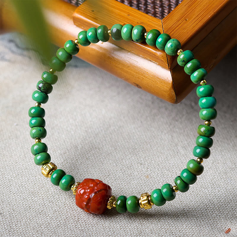Bracelet d'équilibre en agate rouge du Sud et perles de turquoise tibétaines en Buddha Stones - image 2