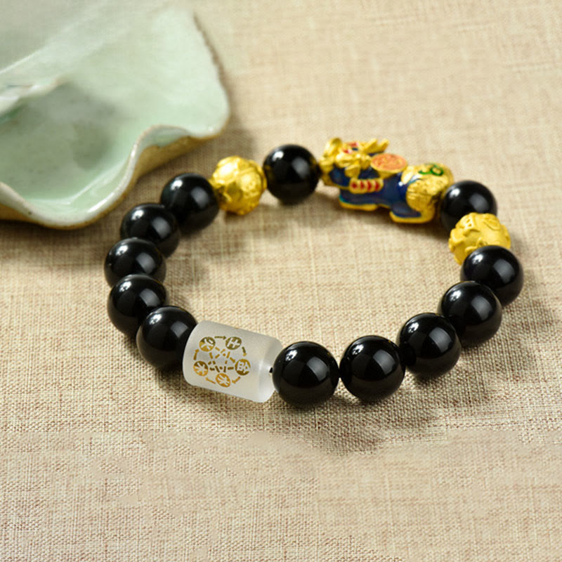 Bracelet de richesse en perles d'obsidienne arc-en-ciel en cuivre et Buddha Stones Fengshui Pixiu - image 2