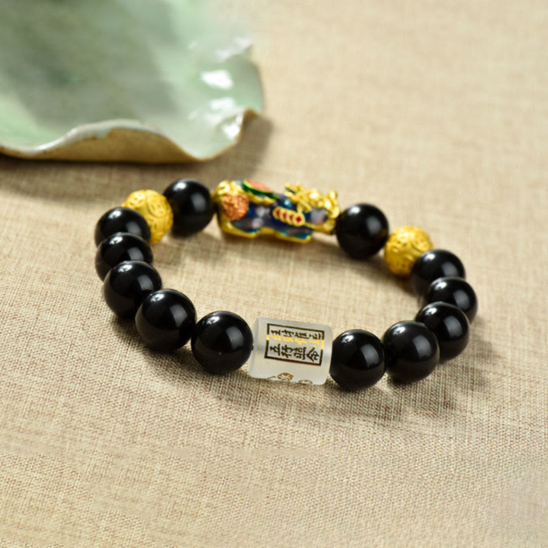 Bracelet de richesse en perles d'obsidienne arc-en-ciel en cuivre et Buddha Stones Fengshui Pixiu - image 15