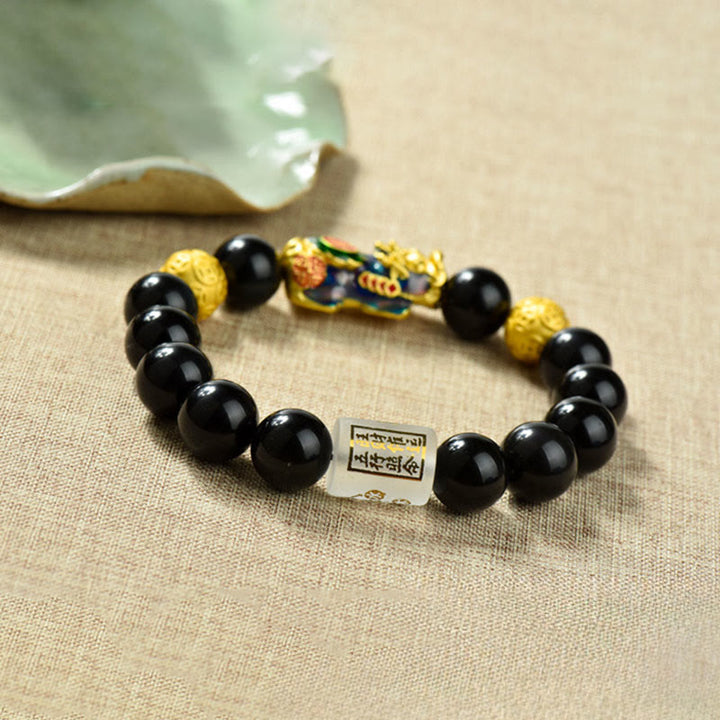 Bracelet de richesse en perles d'obsidienne arc-en-ciel en cuivre et Buddha Stones Fengshui Pixiu - image 15