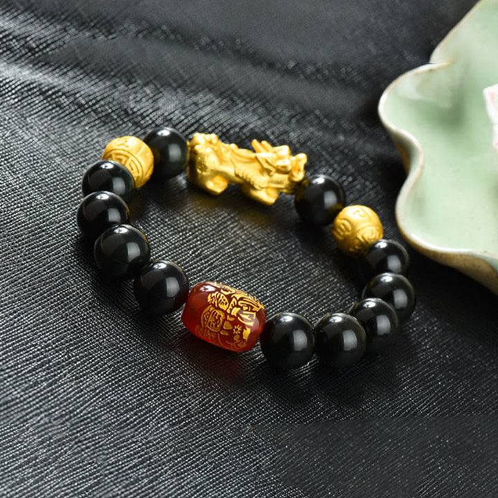 Bracelet de richesse en perles d'obsidienne arc-en-ciel en cuivre et Buddha Stones Fengshui Pixiu - image 24