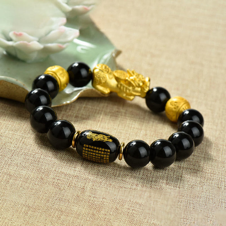 Bracelet de richesse en perles d'obsidienne arc-en-ciel en cuivre et Buddha Stones Fengshui Pixiu - image 27