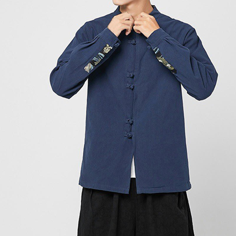 Buddha Stones Chemise à manches longues en coton pour homme, à poignets boutonnés et motif dragon - image 1