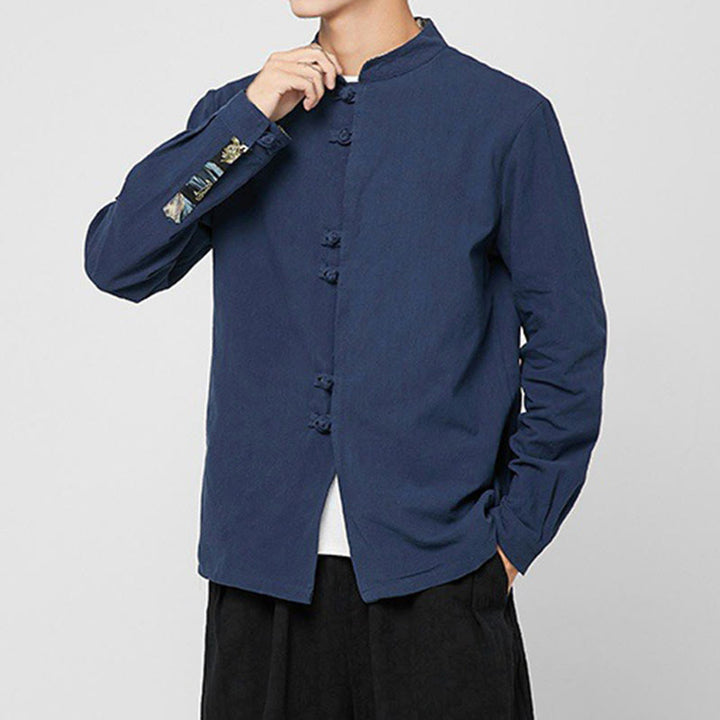 Buddha Stones Chemise à manches longues en coton pour homme, à poignets boutonnés et motif dragon - image 2