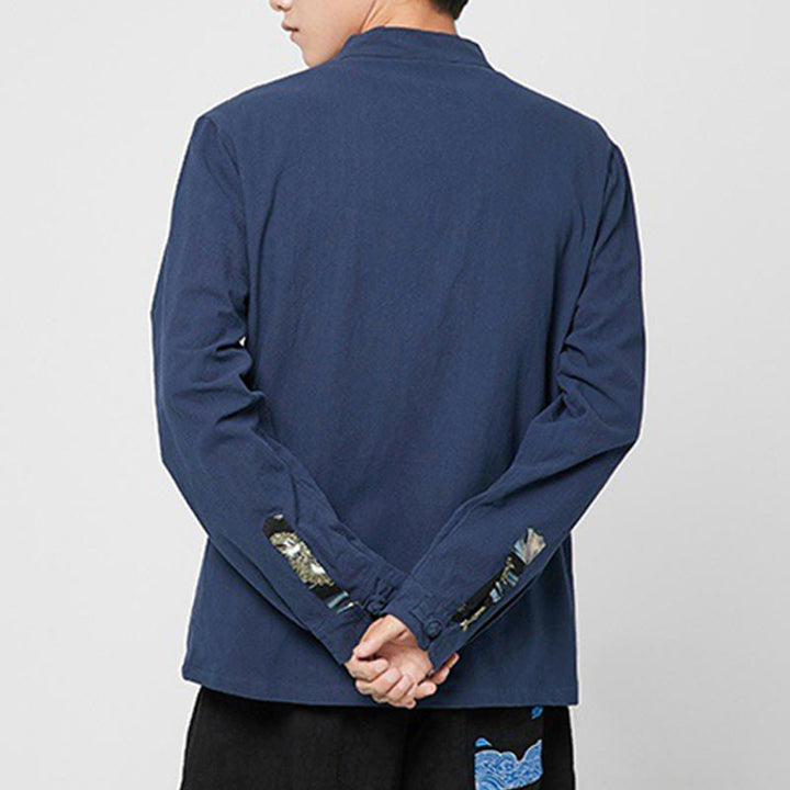 Buddha Stones Chemise à manches longues en coton pour homme, à poignets boutonnés et motif dragon - image 3