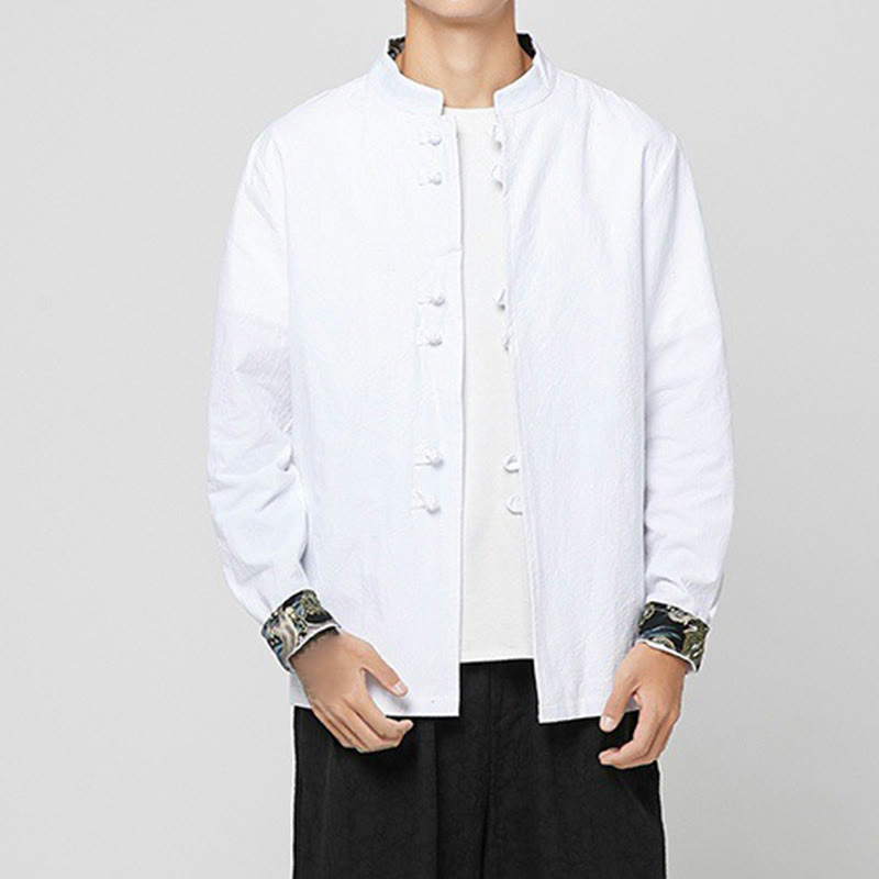 Buddha Stones Chemise à manches longues en coton pour homme, à poignets boutonnés et motif dragon - Blanc - US/UK/AU46，EU56 (5XL) - image 5