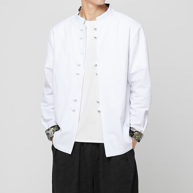Buddha Stones Chemise à manches longues en coton pour homme, à poignets boutonnés et motif dragon - image 12