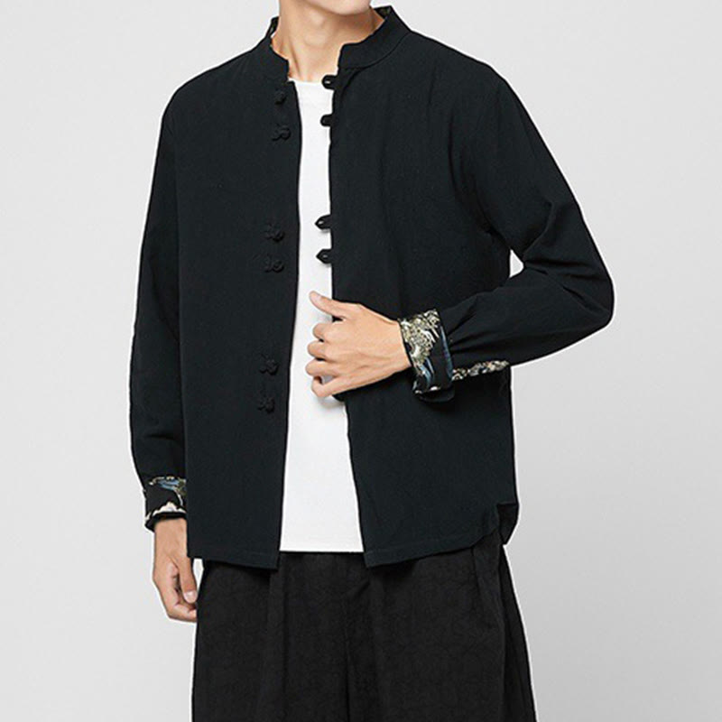 Buddha Stones Chemise à manches longues en coton pour homme, à poignets boutonnés et motif dragon - image 15