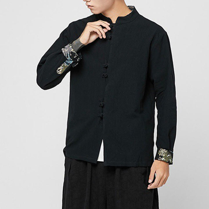 Buddha Stones Chemise à manches longues en coton pour homme, à poignets boutonnés et motif dragon - image 17
