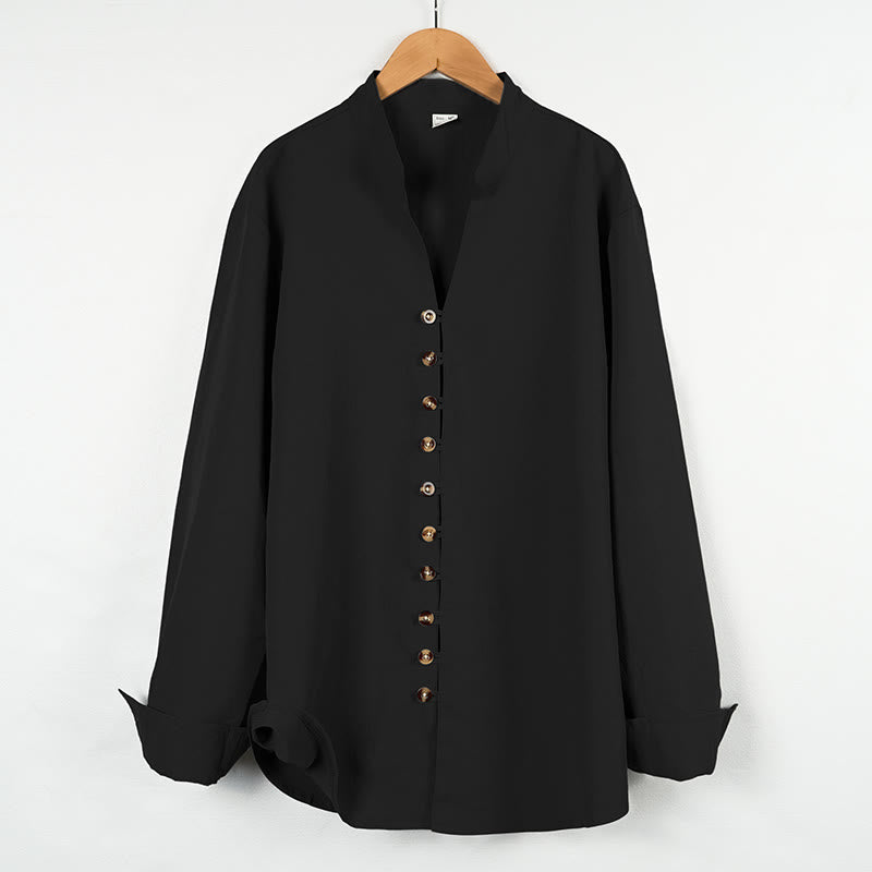 Chemise homme à manches longues et boutons de couleur unie avec Buddha Stones - Noir - US/UK/AU46，EU56 (3XL) - image 16