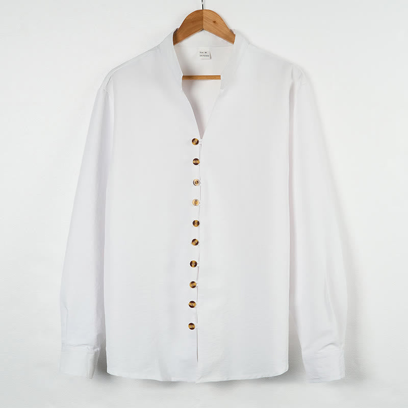 Chemise homme à manches longues et boutons de couleur unie avec Buddha Stones - Blanc - US/UK/AU46，EU56 (3XL) - image 6