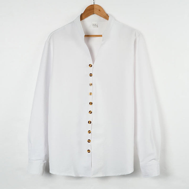 Chemise homme à manches longues et boutons de couleur unie avec Buddha Stones - Blanc - US/UK/AU46，EU56 (3XL) - image 6