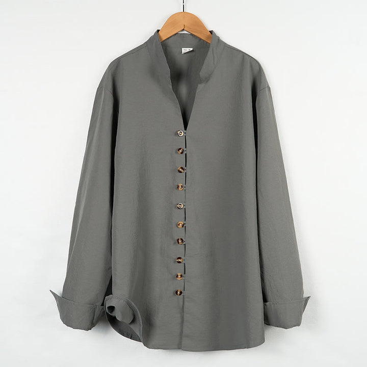 Chemise homme à manches longues et boutons de couleur unie avec Buddha Stones - Gris - US/UK/AU46，EU56 (3XL) - image 0