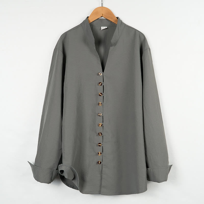 Chemise homme à manches longues et boutons de couleur unie avec Buddha Stones - Gris - US/UK/AU46，EU56 (3XL) - image 0