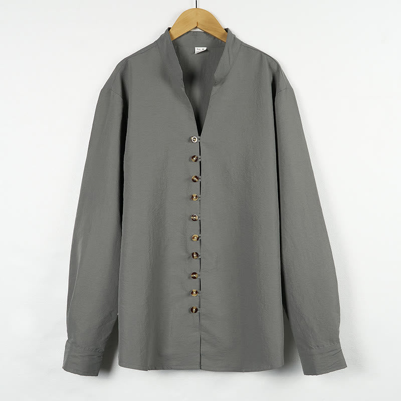 Chemise homme à manches longues et boutons de couleur unie avec Buddha Stones - image 1