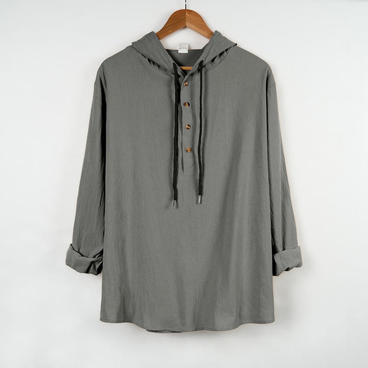 Chemise à capuche et manches longues en coton pour homme, couleur unie, motif Buddha Stones, demi-boutons, automne - Gris foncé - US/UK/AU46，EU56 (3XL) - image 10