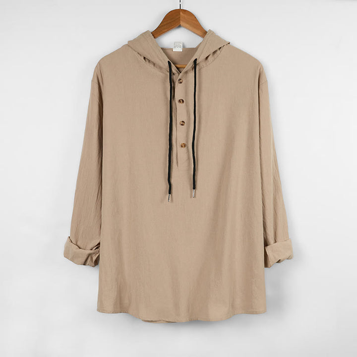 Chemise à capuche et manches longues en coton pour homme, couleur unie, motif Buddha Stones, demi-boutons, automne - Beige - US/UK/AU46，EU56 (3XL) - image 12