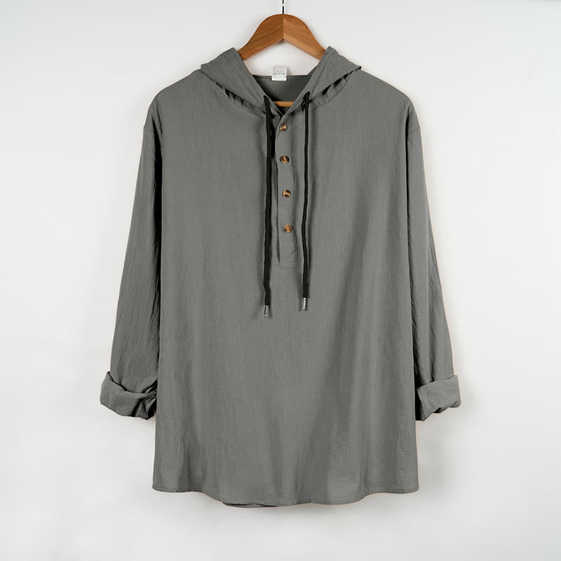 Chemise à capuche et manches longues en coton pour homme, couleur unie, motif Buddha Stones, demi-boutons, automne - Gris foncé - US/UK/AU46，EU56 (3XL) - image 9