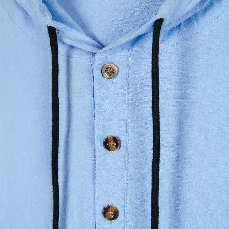 Chemise à capuche et manches longues en coton pour homme, couleur unie, motif Buddha Stones, demi-boutons, automne - image 3