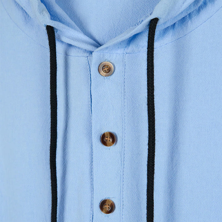 Chemise à capuche et manches longues en coton pour homme, couleur unie, motif Buddha Stones, demi-boutons, automne - image 3