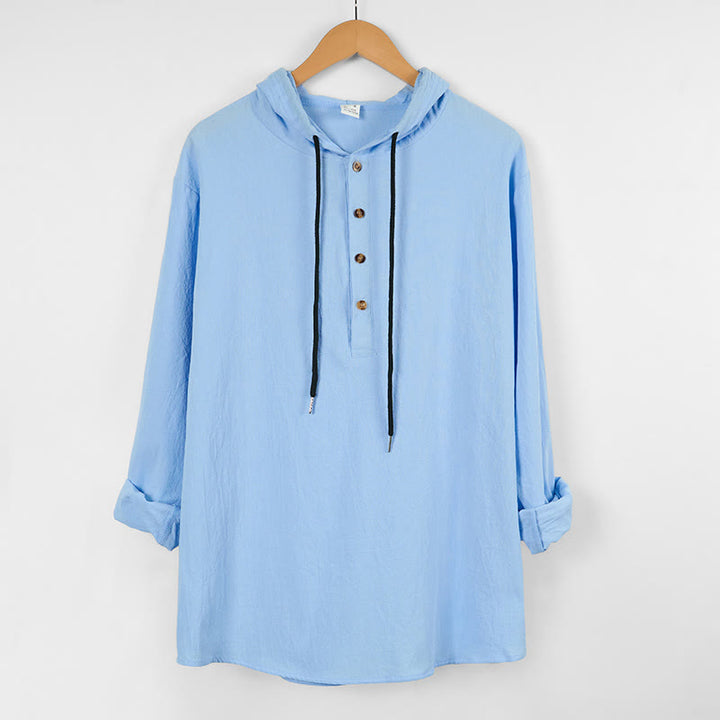 Chemise à capuche et manches longues en coton pour homme, couleur unie, motif Buddha Stones, demi-boutons, automne - image 1