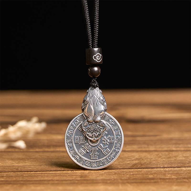 Buddha Stones Collier pendentif harmonie Pixiu en cuivre, motif Bagua, représentant des fantômes des montagnes dépensant de l'argent. - image 1
