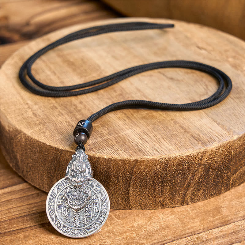 Buddha Stones Collier pendentif harmonie Pixiu en cuivre, motif Bagua, représentant des fantômes des montagnes dépensant de l'argent. - image 4