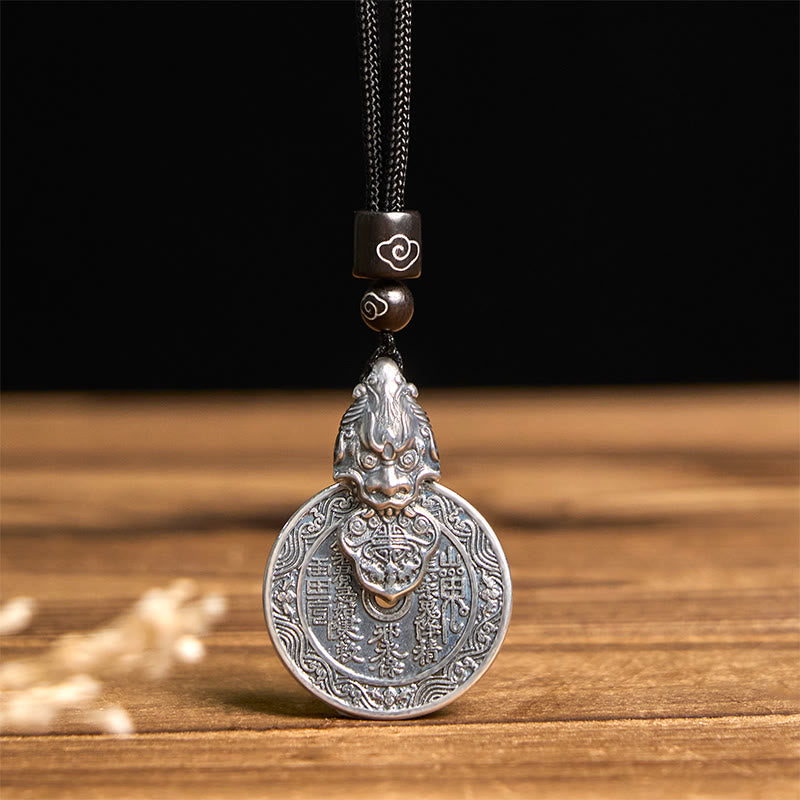 Buddha Stones Collier pendentif harmonie Pixiu en cuivre, motif Bagua, représentant des fantômes des montagnes dépensant de l'argent. - image 3
