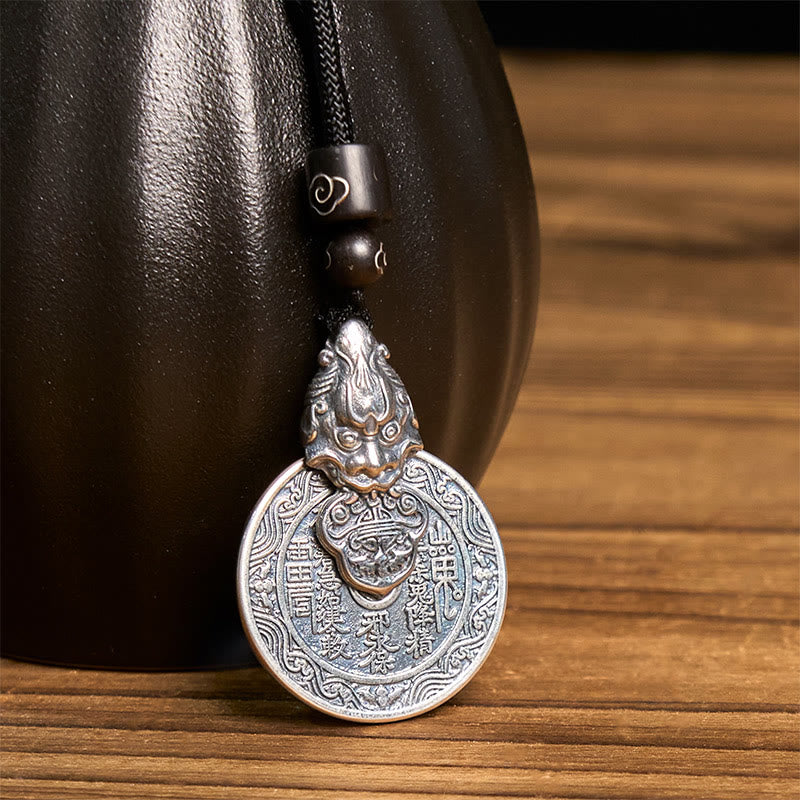 Buddha Stones Collier pendentif harmonie Pixiu en cuivre, motif Bagua, représentant des fantômes des montagnes dépensant de l'argent. - image 2