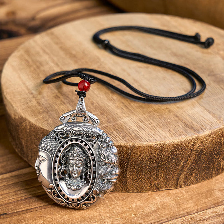 Buddha Stones Collier pendentif Sérénité en cuivre avec motif Bouddha et diable - Bouddha Démon (Chaîne de perles rouges) - image 7